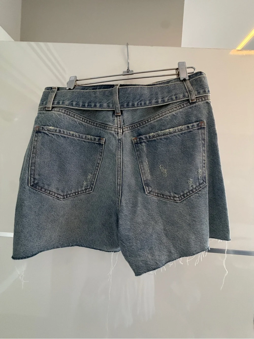 Express Light Blue Frayed Hem Denim Shorts